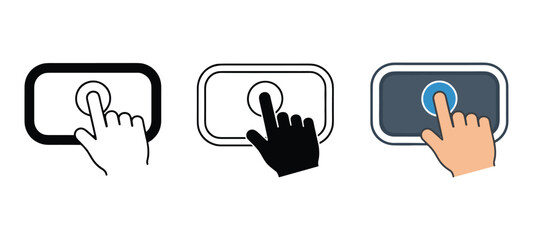 Fototapeta premium Three Styles of Finger Touching Screen Icon on White Background hand