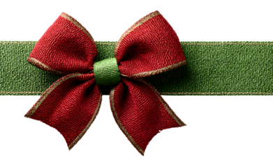 Green ribbon with red bow on top left corner, transprent and white background,PNG image.