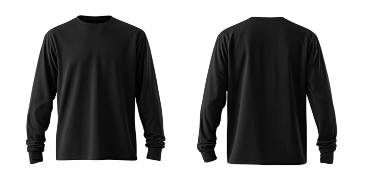 Black long-sleeve t-shirt, front and back views