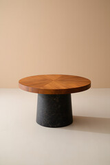 Sophisticated Round Table with Wood Top and Marble Base for Elegant Interiors