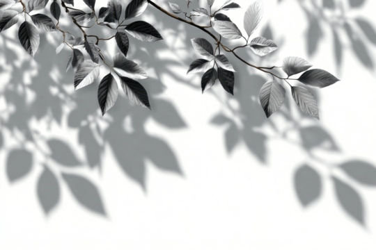 realistic tree branch shadow and leaves shadows isolated on transparent background, mockup of shadow for product presentation, backdrop, Summer sunlight and shadow overlay