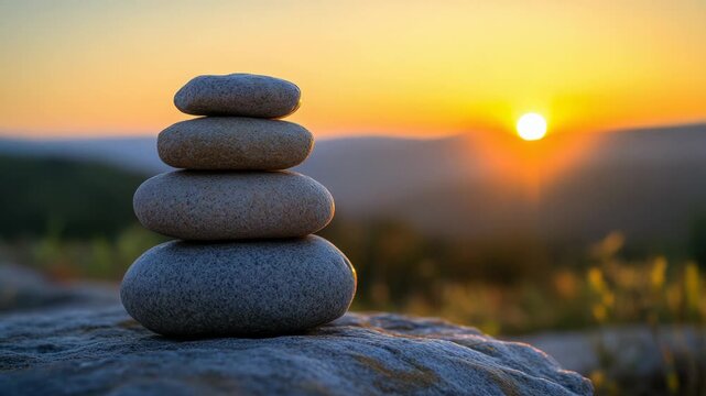 A stack of rocks perched on top of another rock, natural scenery