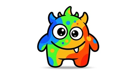 Colorful cartoon monster with splotchy design, standing against a white background.