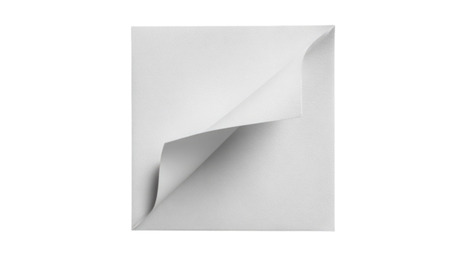 Blank square sheet of paper,  two corners curled