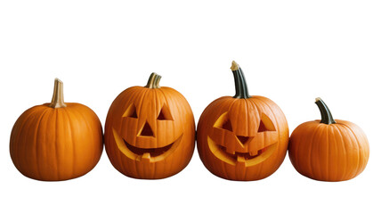 Obraz premium Carved pumpkins ready for Halloween night and spooky season decor, festive holiday celebration