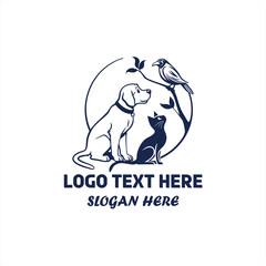 Obraz premium Pet Care Logo Set – Dog, Cat & Bird Vector Design