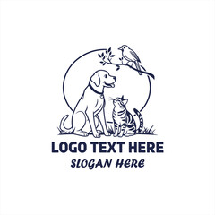 Obraz premium Pet Care Logo Set – Dog, Cat & Bird Vector Design