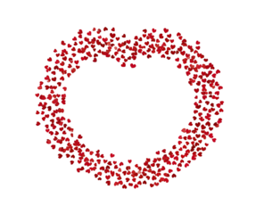A red heart-shaped wreath, composed of tiny, clustered, red elements, against a black background