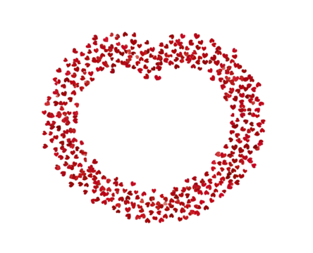 A red heart-shaped wreath, composed of tiny, clustered, red elements, against a black background