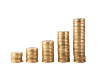 Gold coins stacked in ascending order of height, forming a visual representation of growth