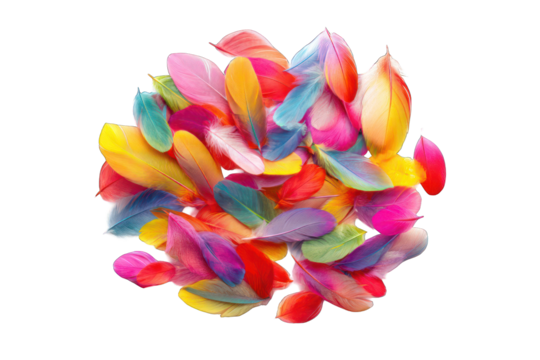 Vibrant colorful feathers clustered