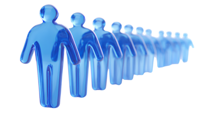  group of blue human figure icons isolated on a transparent background, in the style of a blue people icon. 