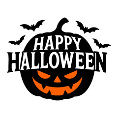 Vector happy halloween pumpkin with bats flying around it on a white background art