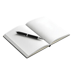 Open Notebook with Pen, isolated on transparent background