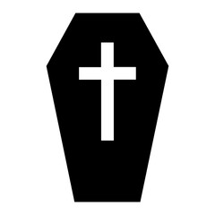 Obraz premium Vector illustration of a black coffin with a white cross centered on the coffin lid