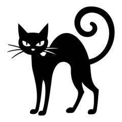 Vector silhouette of a black cat with arched back and curled tail standing alertly