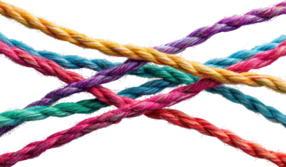 Colorful ropes interwoven in a complex pattern