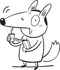 Cute Doodle of a Fox Holding a Latte Cup with Cinnamon, Hand Drawn Cozy Fox Sketch, Fox with Latte Line Illustration, Whimsical Autumn Fox Doodle Vector