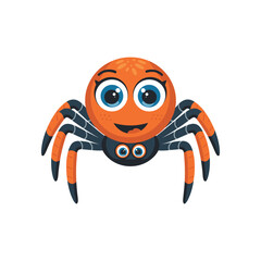 Cute Orange Cartoon Spider Vector Illustration – Funny Smiling Insect Character Design for Kids