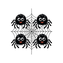 Cute Cartoon Spider and Web Vector Illustration – Funny Insect Character Design for Kids and Halloween