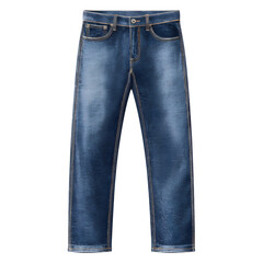 Blue denim jeans, flat lay, isolated on transparent background