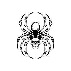 Spider with Skull Tattoo Vector Illustration – Gothic Insect and Human Skeleton Design on White Background