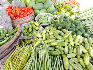 Fresh vegetables and organic produce for sale at a local farmers market
