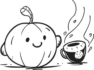 Playful Doodle of a Round Pumpkin with Funny Face Vector, Cute Pumpkin Doodle Illustration, Smiling Pumpkin Cartoon Drawing, Funny Pumpkin Face Vector Sketch