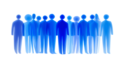 group of blue human figure icons isolated on a transparent background, in the style of a blue people icon.