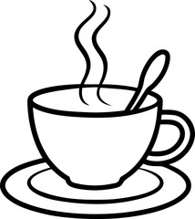 Stylized Line Art of Steaming Espresso Cup Vector, Espresso Cup Line Art Vector, Steaming Coffee Cup Line Drawing, Minimalist Espresso Mug Illustration