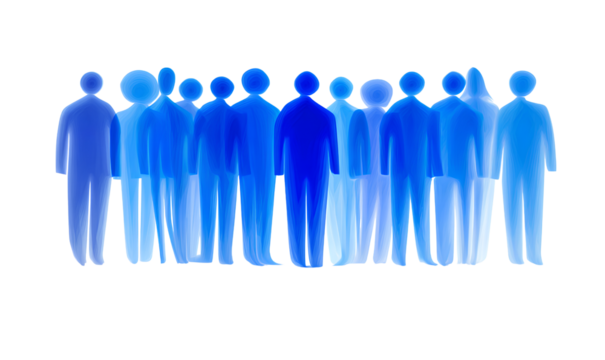 group of blue human figure icons isolated on a transparent background, in the style of a blue people icon. - Powered by Adobe