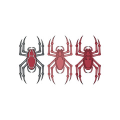 Set of Spider Vector Illustration – Creepy Insect Silhouette Collection in Red and Grey Colors