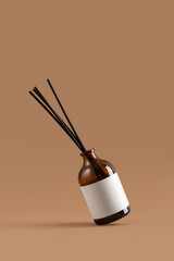 Amber Reed Diffuser Mockup on Beige Background, Aromatherapy and Wellness Concept