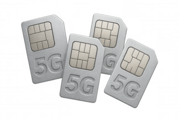 5g sim cards displaying cutting-edge mobile network technology against transparent backdrop, representing seamless global communication