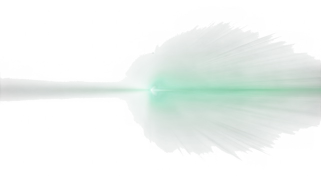 Ai generated image of a bright green lens flare with a horizontal light streak, isolated on a clean transparent background