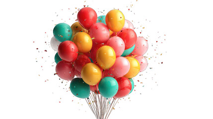 Colorful balloon bunch exploding with confetti