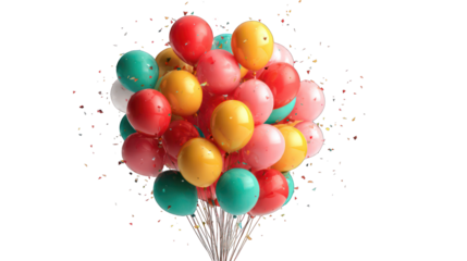 Colorful balloon bunch exploding with confetti