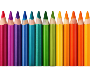 Colorful pencils in a row against a black background
