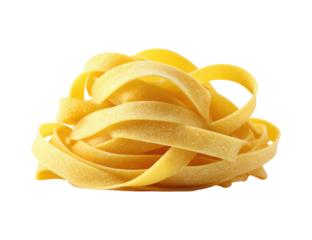 Nestled pasta, yellow strands tightly coiled