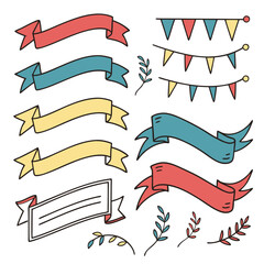 Hand Drawn Ribbons Bunting and Branches banners flags