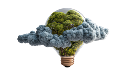 Lightbulb with a tree and cloud