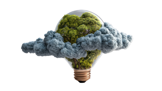 Lightbulb with a tree and cloud