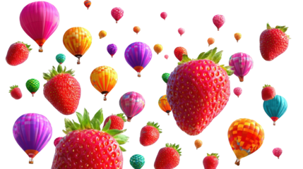 Colorful hot air balloons and strawberries