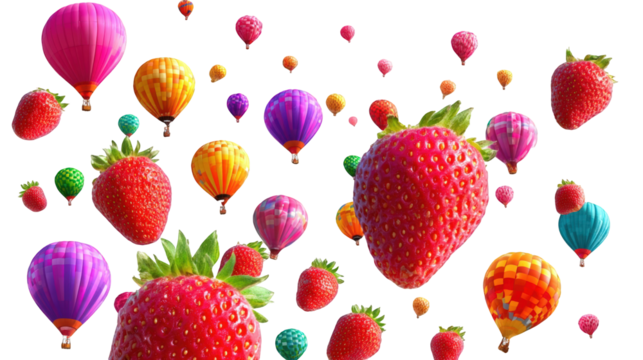 Colorful hot air balloons and strawberries