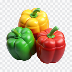 3D Voxel Diced Bell Peppers Icon | Pixel Red, Yellow, Green Vegetable Cubes