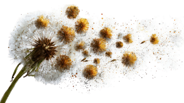 Dandelion seeds in flight