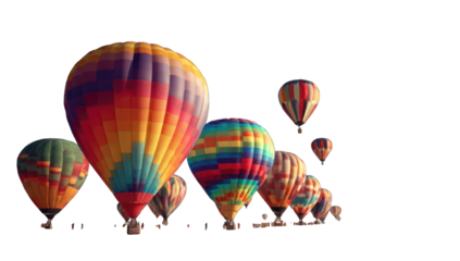 Colorful hot air balloons against a dark background