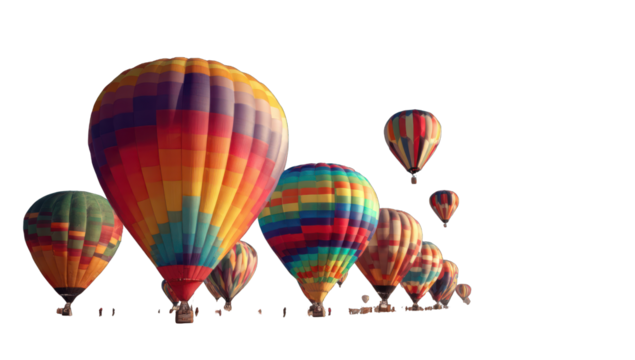 Colorful hot air balloons against a dark background