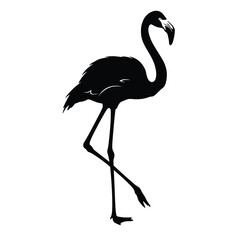 Flamingo silhouette illustration standing on one leg on a white background. EPS 10.