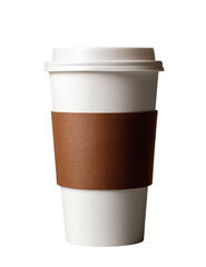 Disposable coffee cup with brown sleeve